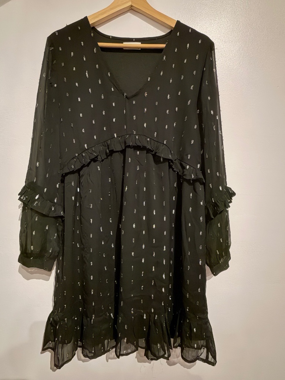 Jacqueline de Yong (JDY) Black & Silver Metallic Shimmer Mini Dress - Size EU 38